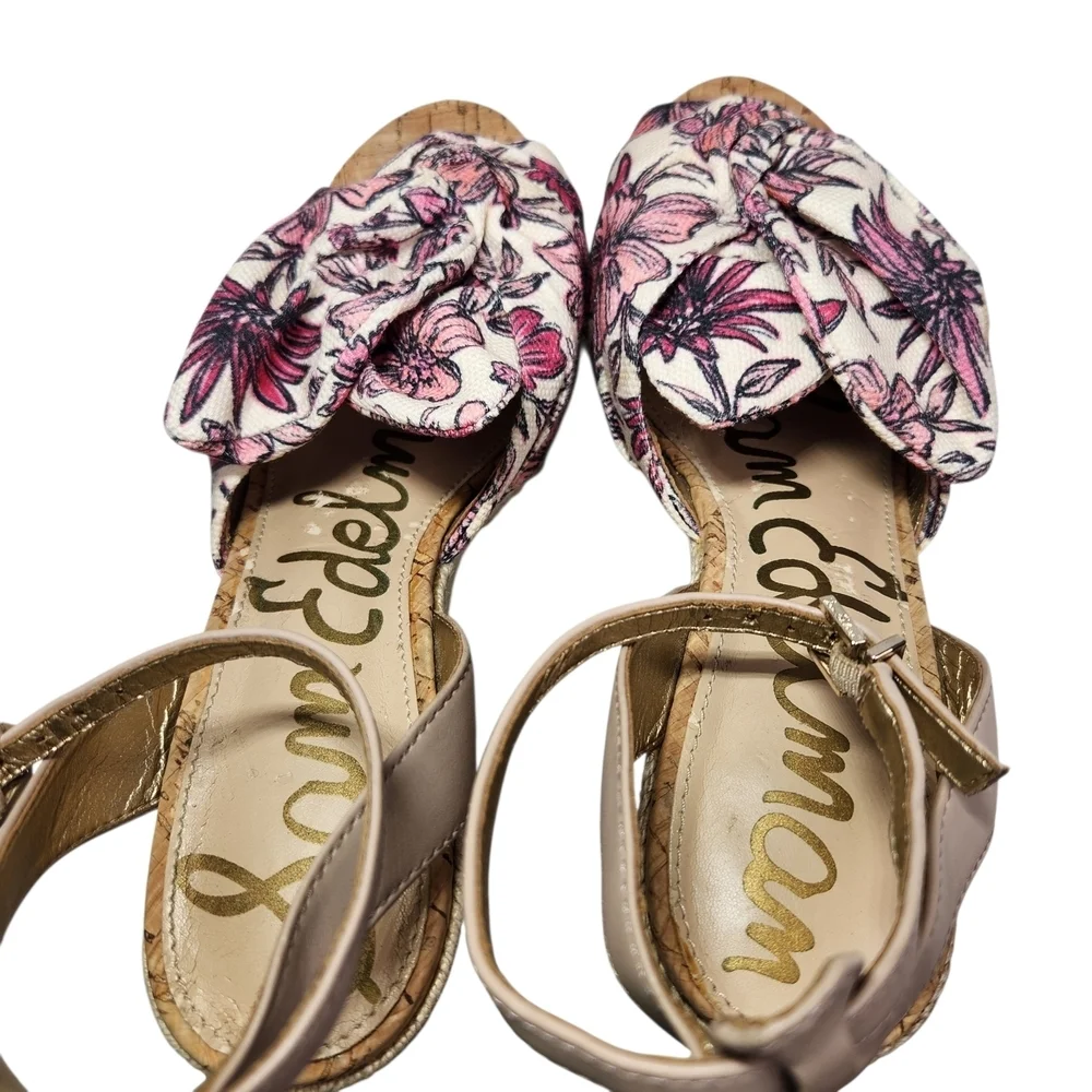Sam Edelman Aubrey Pink Multi Floral Wedge Sandal Size 7.5 Cottagecore Garden